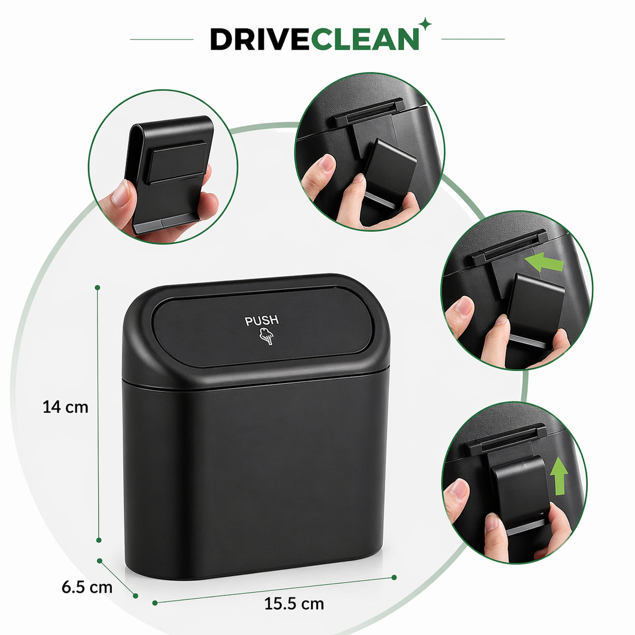 DriveClean™ Aracını Toparlayan Mini Çöp Kutusu
