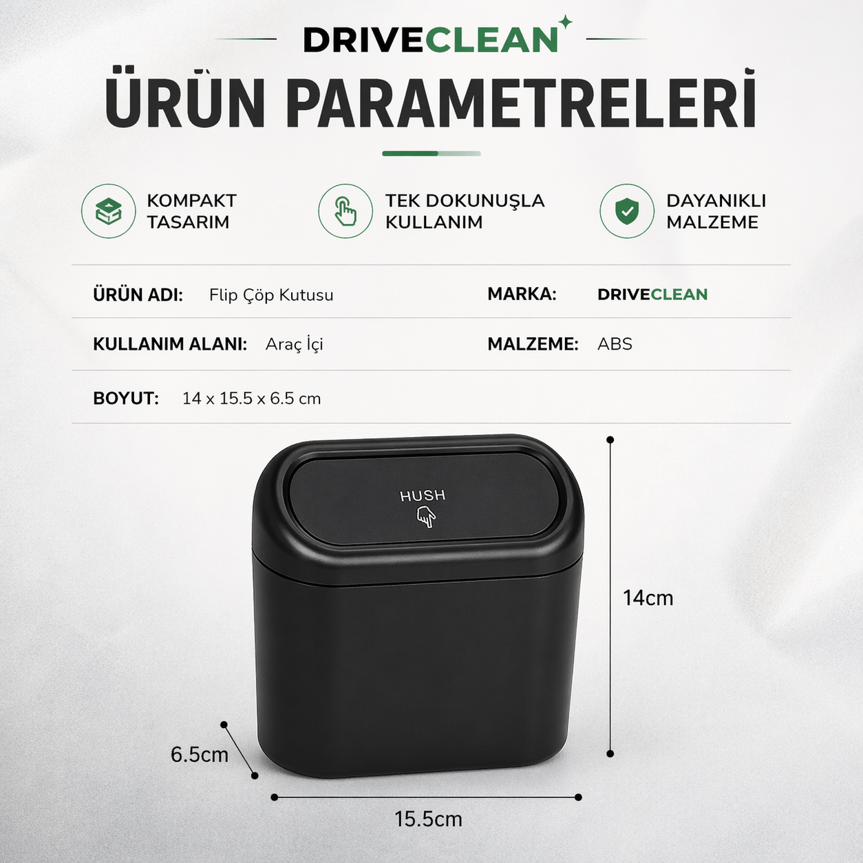 DriveClean™ Aracını Toparlayan Mini Çöp Kutusu